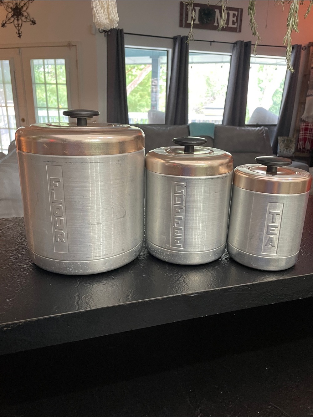 Sears & Roebuck Vintage Aluminum Canister Set - Tea, Coffee, Sugar (Silver)